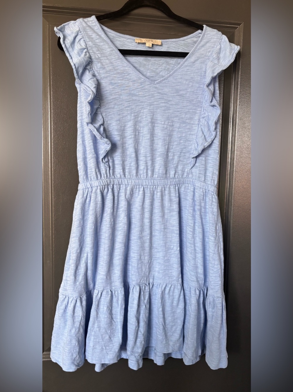 LOFT Powder Blue Ruffle Sleeve Tiered Knit Dress